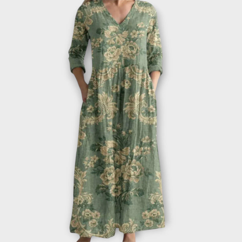 Parel - Chic Bloemen Katoenen Jurk met Elegante V-Hals