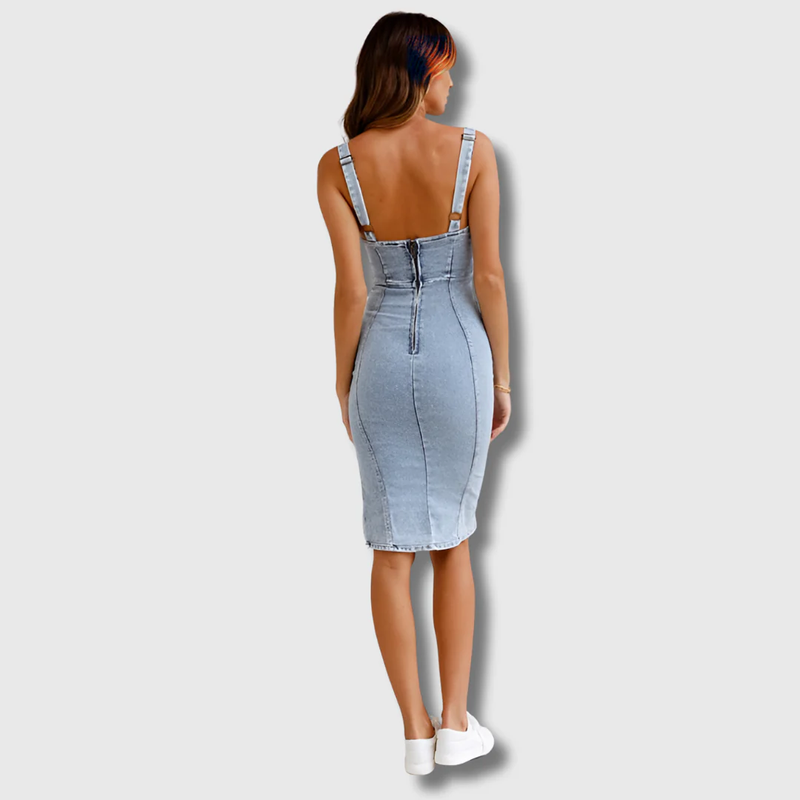 Hester - Aansluitende Halternek Denim Jurk