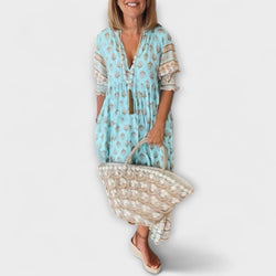 Jasmine - Boho Maxi Jurk met Ontspannen Lange Lantaarnmouwen