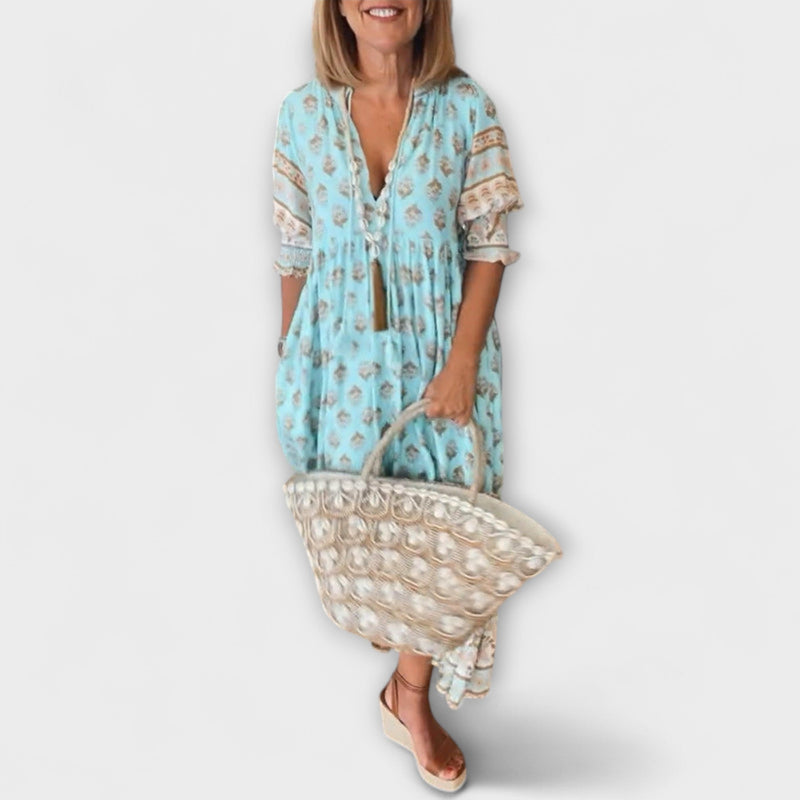 Jasmine - Boho Maxi Jurk met Ontspannen Lange Lantaarnmouwen