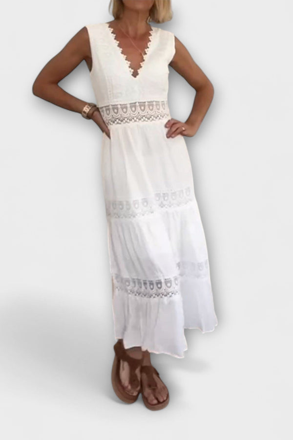 Ninfea - Mouwloze Midi-jurk in Boho-stijl met Kantdetails