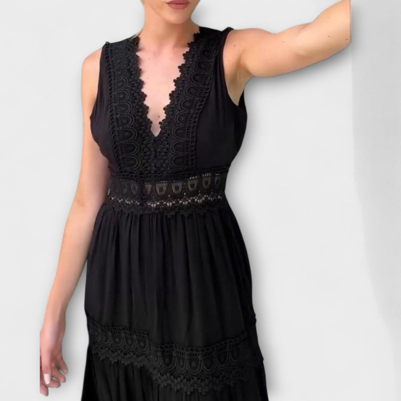 Ninfea - Mouwloze Midi-jurk in Boho-stijl met Kantdetails