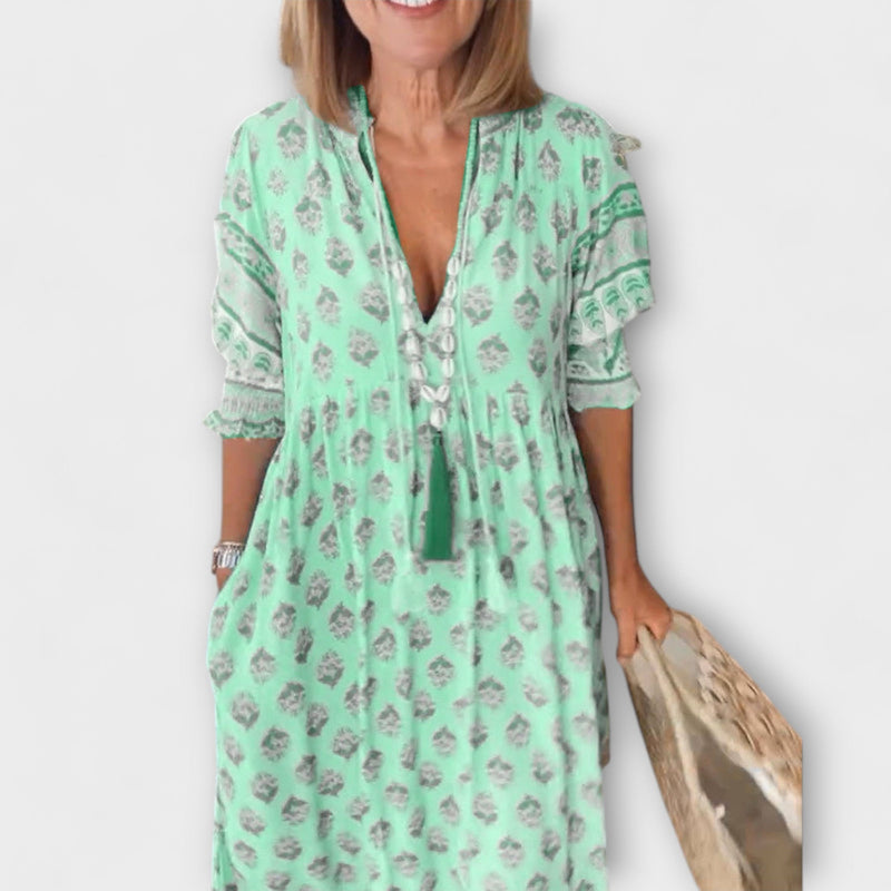 Jasmine - Boho Maxi Jurk met Ontspannen Lange Lantaarnmouwen