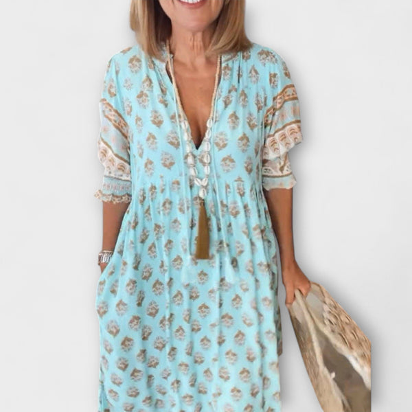 Jasmine - Boho Maxi Jurk met Ontspannen Lange Lantaarnmouwen