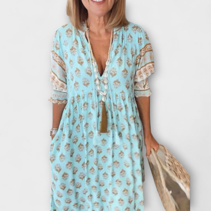 Jasmine - Boho Maxi Jurk met Ontspannen Lange Lantaarnmouwen
