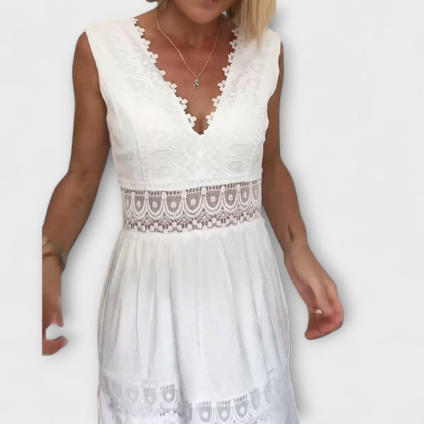 Ninfea - Mouwloze Midi-jurk in Boho-stijl met Kantdetails