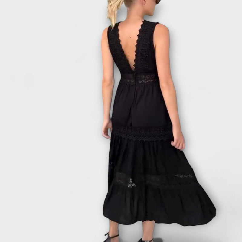 Ninfea - Mouwloze Midi-jurk in Boho-stijl met Kantdetails