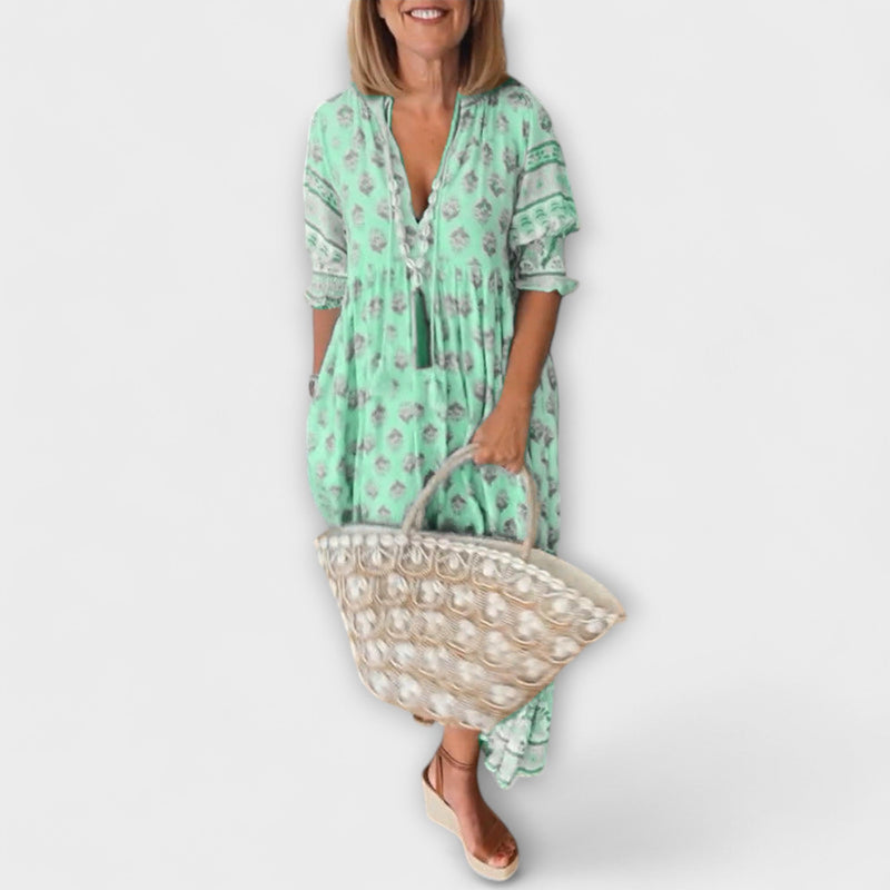 Jasmine - Boho Maxi Jurk met Ontspannen Lange Lantaarnmouwen