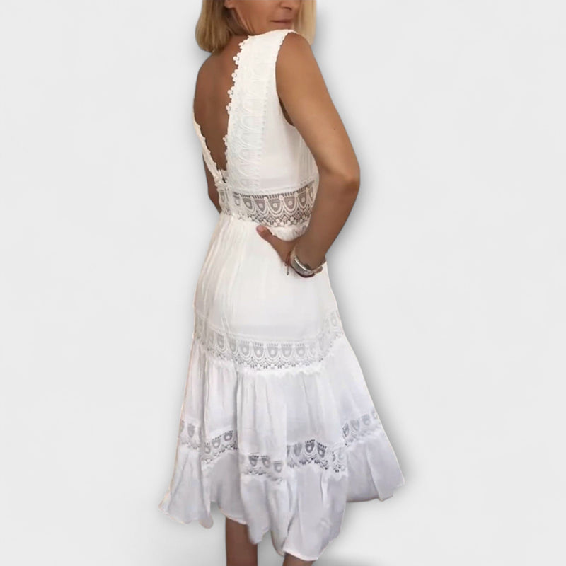 Ninfea - Mouwloze Midi-jurk in Boho-stijl met Kantdetails
