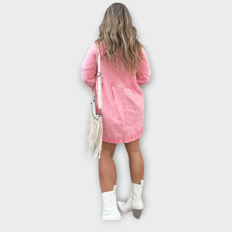 Galilea - Stijlvolle Denim Midi-jurk met Omgeslagen Kraag