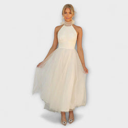 Pearlina - Elegante Hoge Hals Mesh Jurk