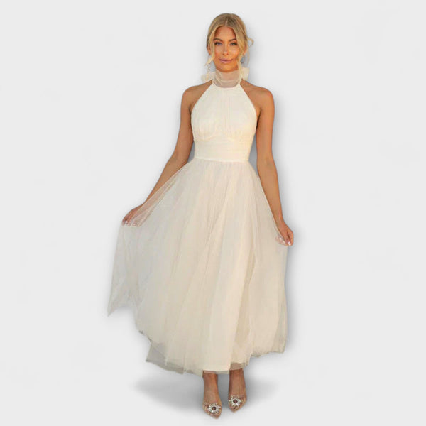 Pearlina - Elegante Hoge Hals Mesh Jurk