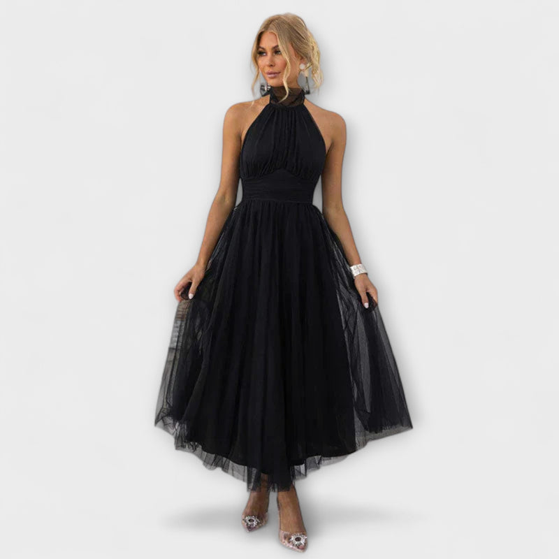 Pearlina - Elegante Hoge Hals Mesh Jurk