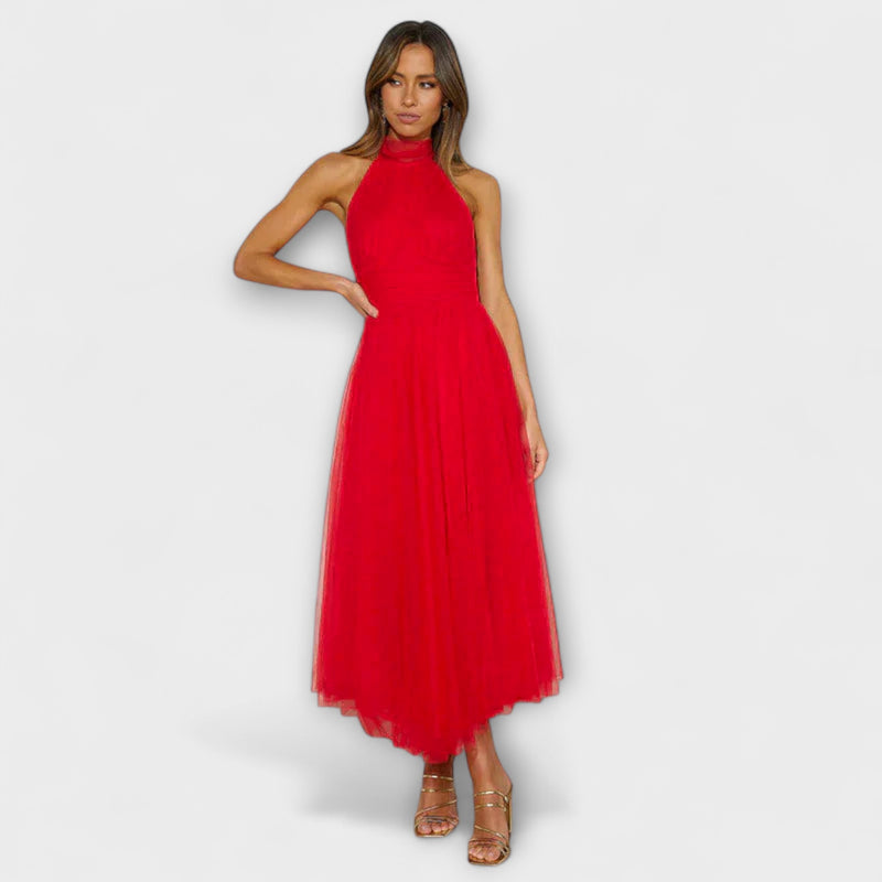 Pearlina - Elegante Hoge Hals Mesh Jurk