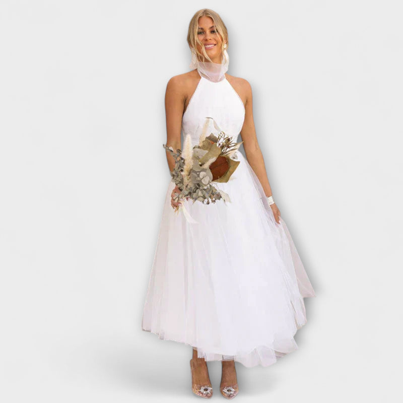 Pearlina - Elegante Hoge Hals Mesh Jurk