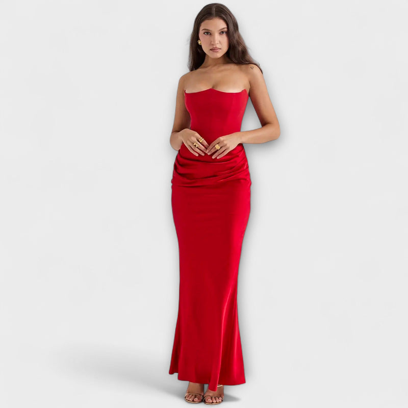 Off-the-Shoulder Satijnen Maxi Jurk met Drapering