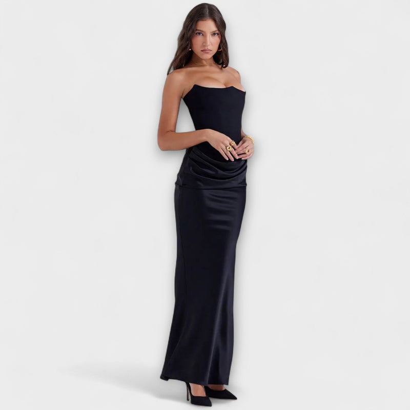 Off-the-Shoulder Satijnen Maxi Jurk met Drapering
