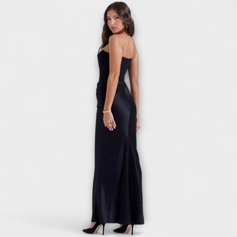 Off-the-Shoulder Satijnen Maxi Jurk met Drapering