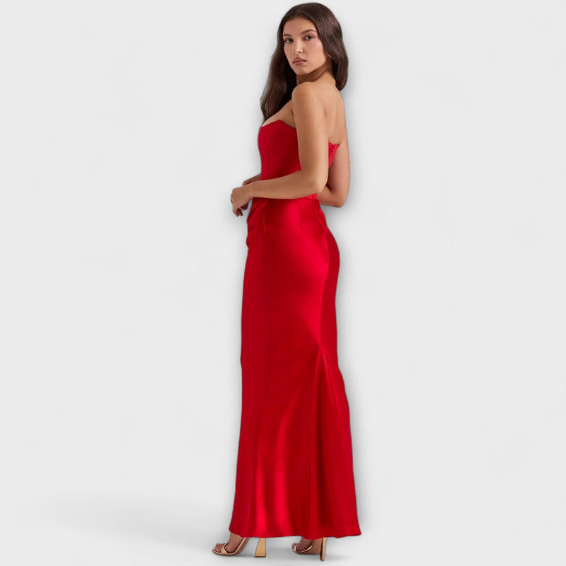 Off-the-Shoulder Satijnen Maxi Jurk met Drapering