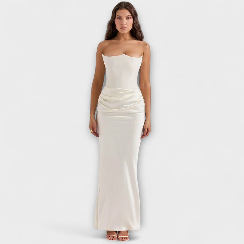 Off-Shoulder Satijnen Maxi Jurk met Drapering