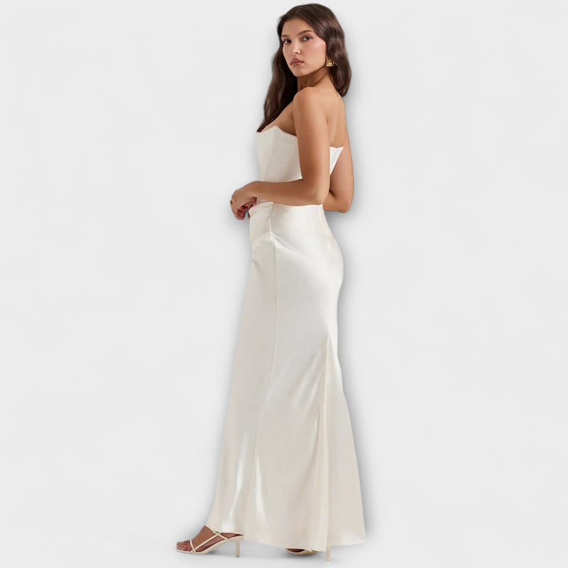 Off-Shoulder Satijnen Maxi Jurk met Drapering