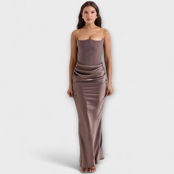 Off-the-Shoulder Satijnen Maxi Jurk met Drapering