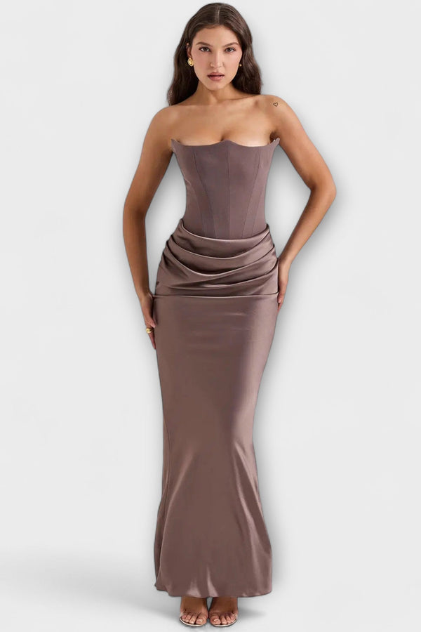 Off-the-Shoulder Satijnen Maxi Jurk met Drapering