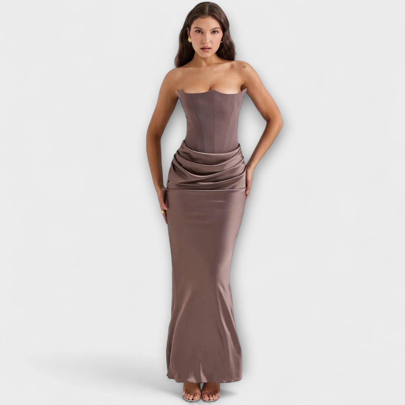Off-the-Shoulder Satijnen Maxi Jurk met Drapering