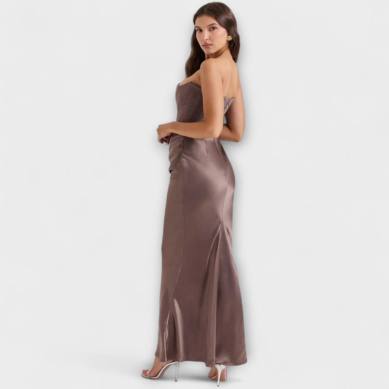 Off-the-Shoulder Satijnen Maxi Jurk met Drapering