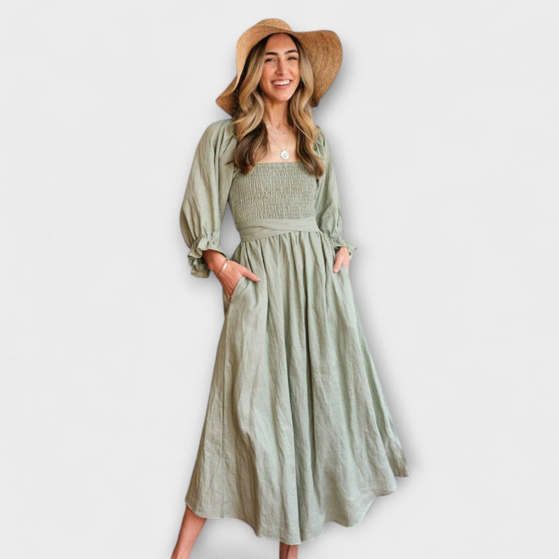Aviana - Chic Omkeerbare Maxi Jurk met Puff Mouwen
