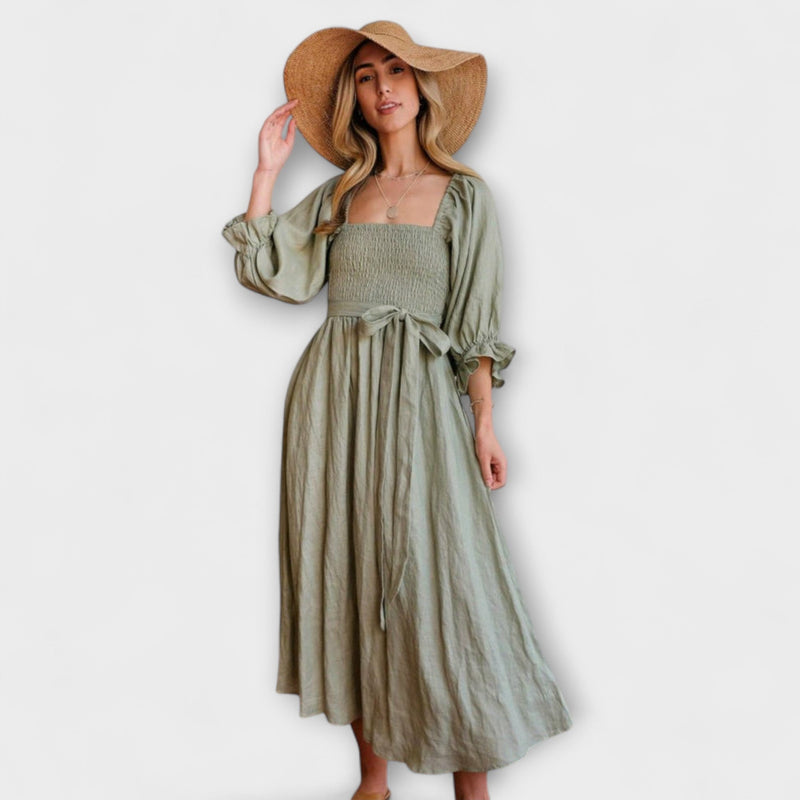 Aviana - Chic Omkeerbare Maxi Jurk met Puff Mouwen
