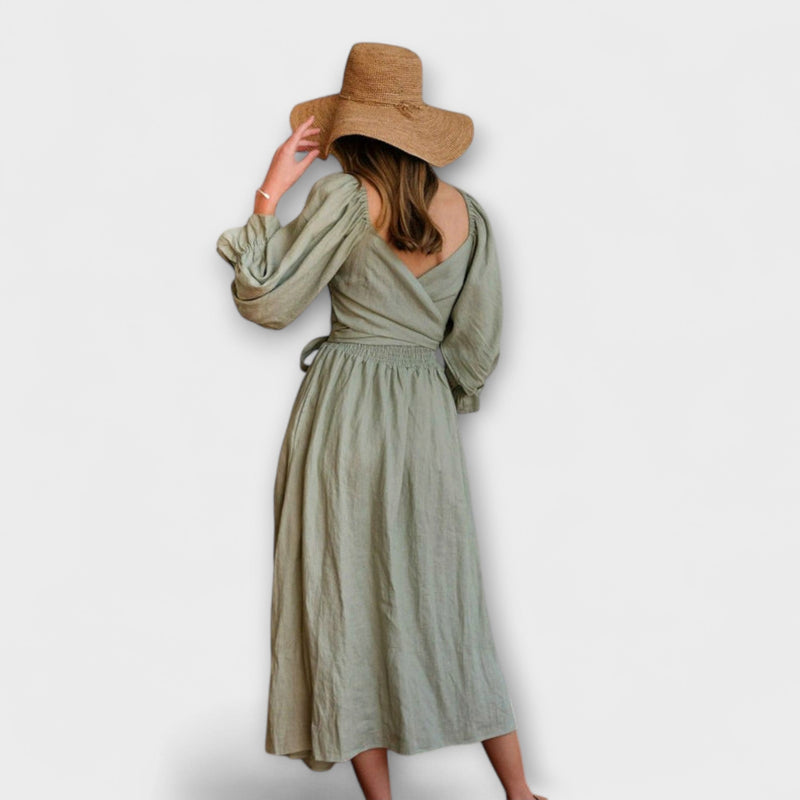 Aviana - Chic Omkeerbare Maxi Jurk met Puff Mouwen