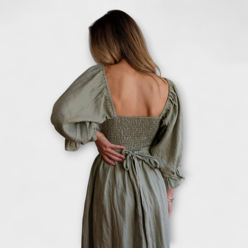 Aviana - Chic Omkeerbare Maxi Jurk met Puff Mouwen