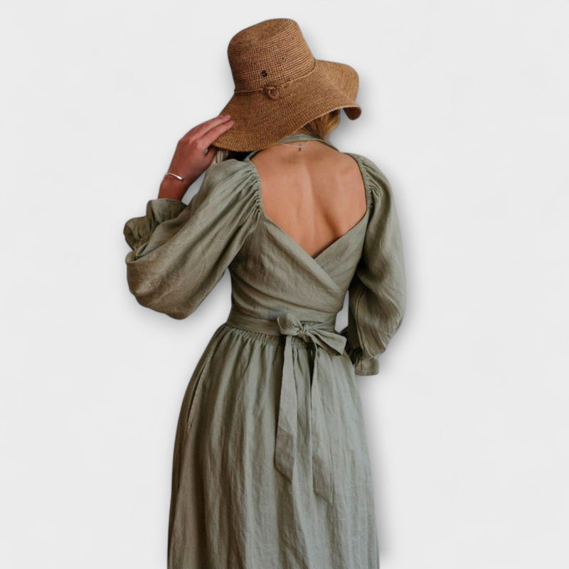 Aviana - Chic Omkeerbare Maxi Jurk met Puff Mouwen