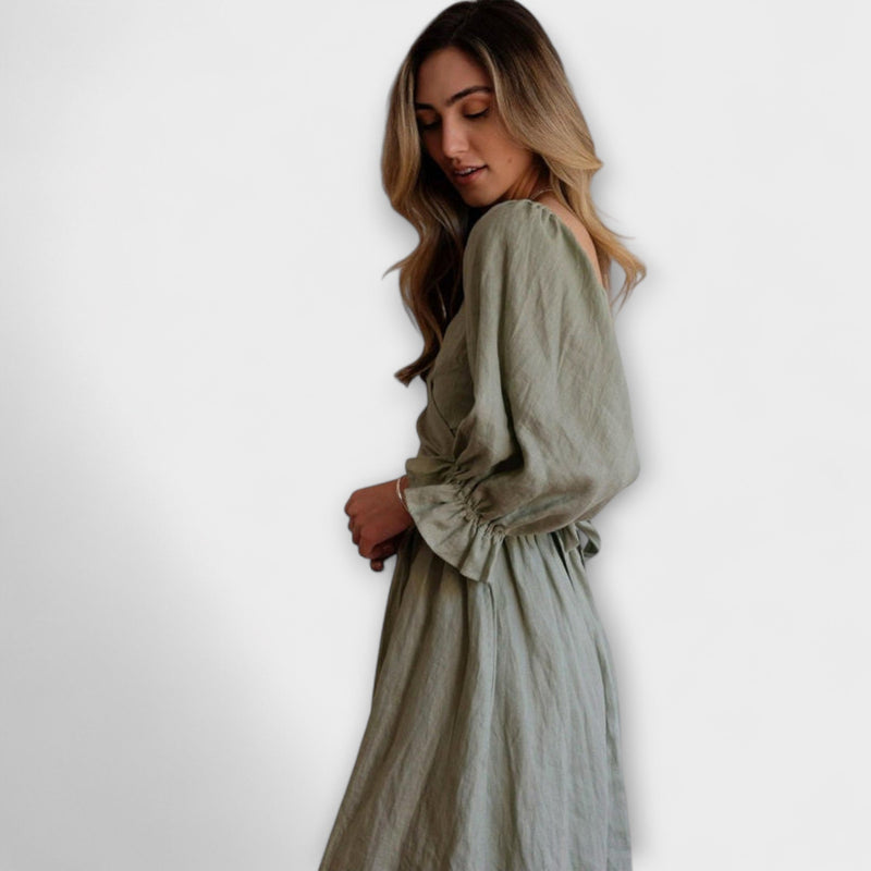 Aviana - Chic Omkeerbare Maxi Jurk met Puff Mouwen
