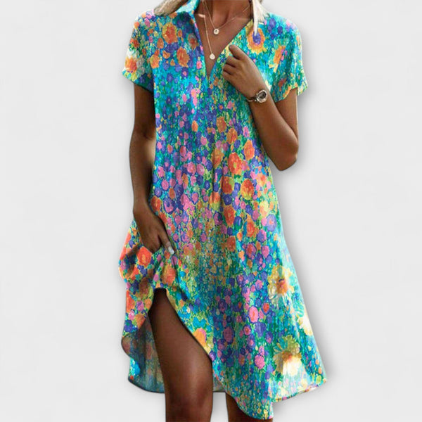 Rachel - Bohemian Vintage Bloemen V-Hals Jurk
