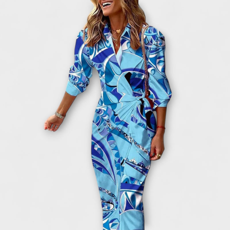 Zella - Gestreepte Midi-Jurk met Modieuze V-Hals